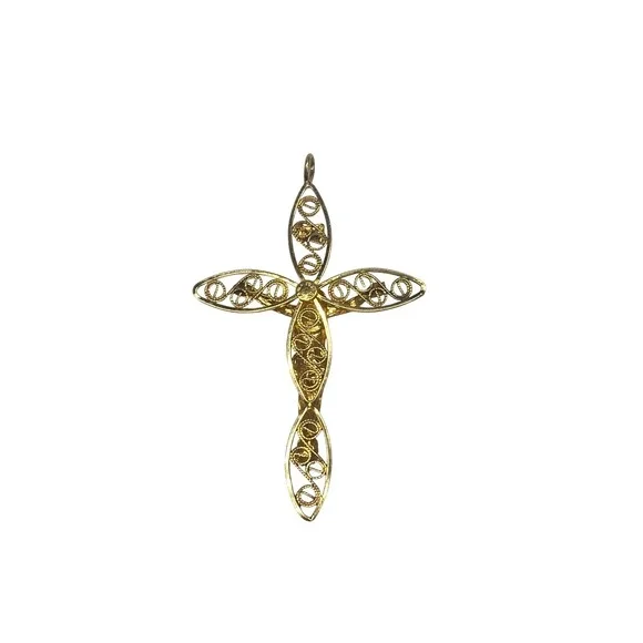 Vintage 12k Gold filled Filigree Crucifix Cross Pendant Religious Charm 1.5 Inch - Picture 2 of 4